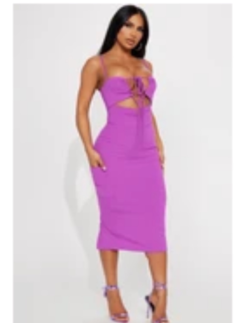 Fashion Nova Orchid Cutout Tie-Front Midi Dress. Fits like a large